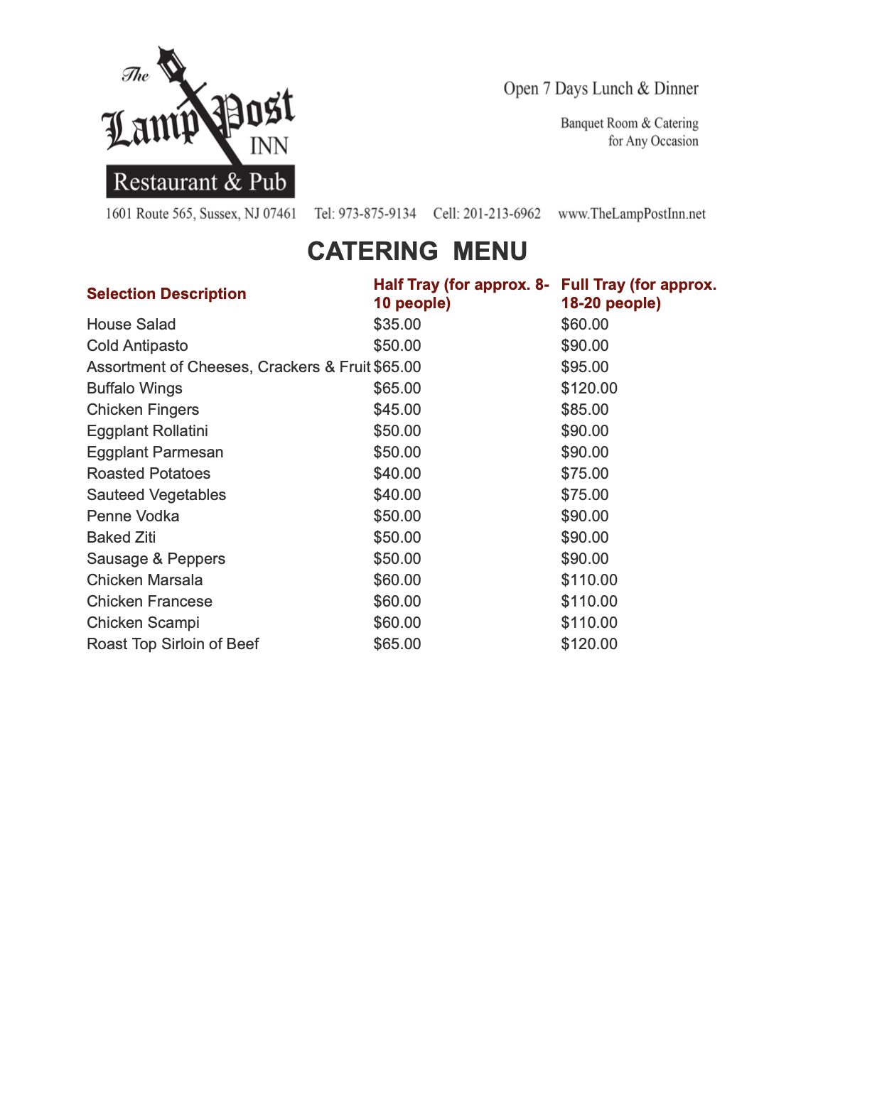 Catering Menu